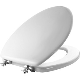 Plexon Wood Toilet Seat with Chrome Hinges, 1 Pack Elongated, White