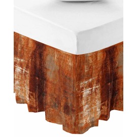 Burnt Orange Bed Skirt King Size 16 Inch Drop, Adjustable Elastic Bedskirt Dust Ruffle for King Size Bed, Modern Abstract Geometric Art Oil Painted Wrap Around Bed Skirts Pleated Bed Frame Cover