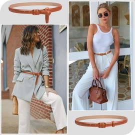 XZQTIVE Black Skinny Belt for Women Jeans Thin Leather Waist Belt with Black Metal Prong Buckle, 4-brown