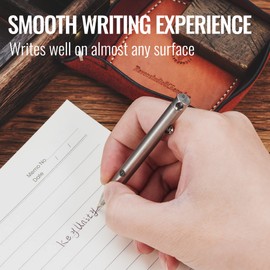 KeyUnity KP00 EDC Bolt Action Titanium Ballpoint Pen, High-Quality Pen with Refills, Pocket Ballpoint Pen for Keychain, Pen for Signature, Black Ink (Silver)