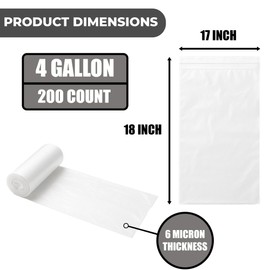 C&S Event Supply Co. 4 Gallon Trash Bag, Small Trash Bags, Small Trash Bags Bathroom, Small Garbage Bags for Office, Bedroom, and Bathroom Trash Bags - 6 Micron - 18" x 17" - 200 Count