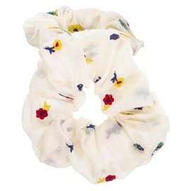 Healeved 2pcs Fabric Hair Ties Women Hair Scrunchies Embroidered Flower Ponytail Holders