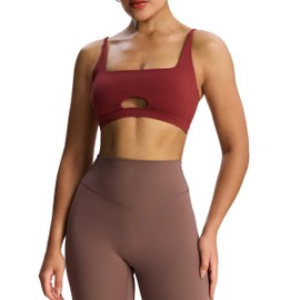 Aoxjox Women's Workout Ellie Sports Bra Cutout Training Fitness Running Yoga Crop Tank (Burgundy, Medium)