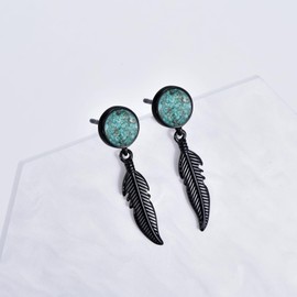 QHQPQ Black Feather Earrings for Men Women 925 Sterling Silver Turquoise Feather Dangle Drop Earrings Vintage Punk Jewellery Gifts for Women