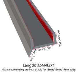 Skirting Board Kitchen Skirting Profile Seal for Kitchen Plinth for 15 mm 16 mm 17 mm Wood Thickness Sealing Profile for Kitchen Plinth 2.5 m (Grey, 2.5)