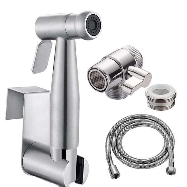 Portable Bidet Sprayer Kit - with Tap Diverter for Kitchen Sink Faucet or Bathroom - M22 x M24 Polished Chrome Faucet Adapter for Taps
