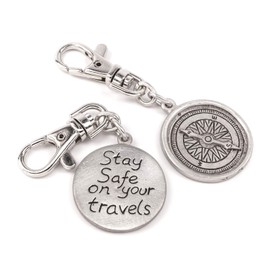 Travel Clip on Compass Design Metal Bag Charm with Stay Safe on Your Travels Message