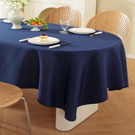 TC LUDUAN Classic Navy Blue Oval Tablecloth - Made of Durable Plain Cloth, Heavy Duty & Wrinkle-Resistant, Smooth Surface for Party Restaurant Formal and Everyday Dining, Easy to Iron,55 x 70 Inch
