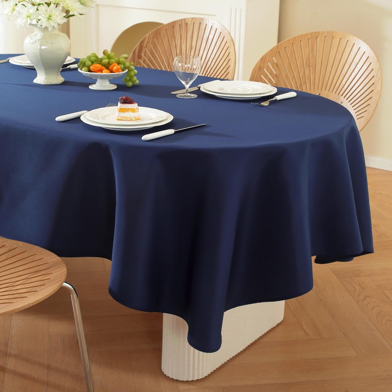 TC LUDUAN Classic Navy Blue Oval Tablecloth - Made of