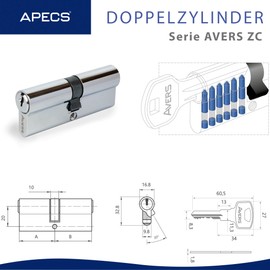 APECS AVERS ZC-80 (40/40) Double Cylinder Lock with 5 Keys 80 (40/40) mm Chrome