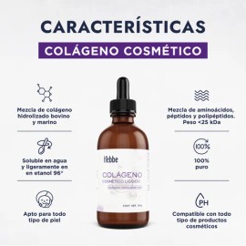 Hebbe colágeno líquido hidrolizado puro 100 g uso cosmético, piel universal