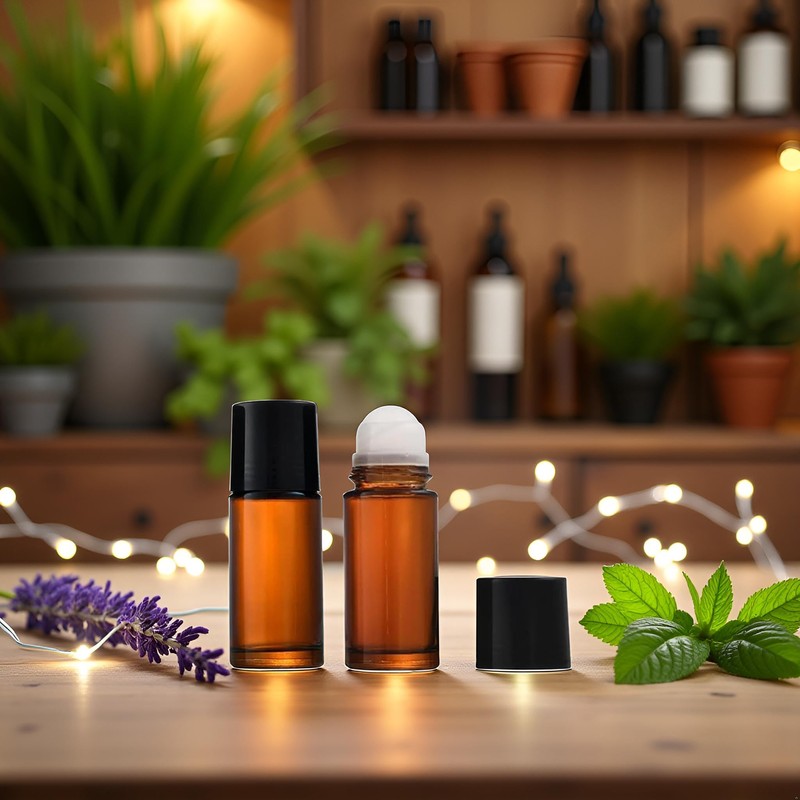 aoukoslt 2Pcs Brown 50ml Glass Essential Oil Roller Bottles -