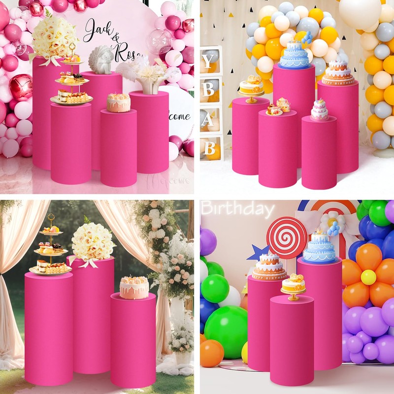Set of 3 - Fuchsia Cylinder Pedestal Stand Covers, Flexible