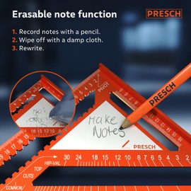 Presch Carpenters Square Set | 180mm & 300mm | Innovative wipeable note surface | Smart drilling guide for exact diameters | High-precision milled aluminum for permanently accurate 90° angles