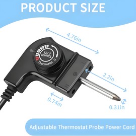 Adjustable Thermostat Probe Power Cord Compatible with Masterbuilt Smokers & Electric Griddles,15A/125V Power Cord with Temperature Control for Outdoor and Household Use
