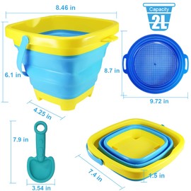 Holady Beach Toys for Kids,Collapsible Buckets and Sand Sifter Sieves Set for Kids and Adult,Foldable Pail Bucket Multi Purpose for Beach,Holding Water,Camping,Ice Bucket and Fishing Tub