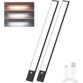 Under Cabinet Lights 2 Pack,128 LED Rechargeable Battery Operated Motion Sensor Light Indoor, Magnetic Dimmable Closet Lights, Wireless Under Counter Lights for Kitchen, Stairs (Black)