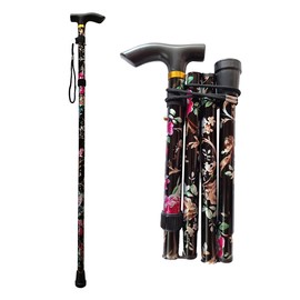 Collapsible Walking Cane for Women & Senior Men, Folding Lightweight Sticks for Seniors Balance, Adjustable Canes, Stick and Crutches for Adults, bastones para caminar Mujer & Hombre (Flower Black)