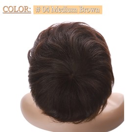 SEGO Men's Toupee Human Hair Topper for Women With Short Hair 150% Density 16x19cm Mono Base 100% Human Hair 4 Inch Short Curly Hairpiece Replacement Wig -Medium Brown