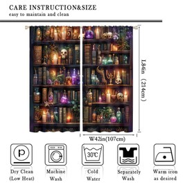 TIKRBMLB Bookshelf Skull Blackout Curtains for Bedroom Living Room, Gothic Library Candles Book Floral Thermal Insulated Room Darkening Curtain- 2 Panels 84" L x 84" W