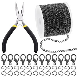 Mardatt 102Pcs Jewelry Making Chains Kit, 10 Yards Necklace Chains, 50Pcs Open Jump Rings, 50Pcs Lobster Clasps, Chain Nose Pliers for DIY Jewelry Making (Gun Black)