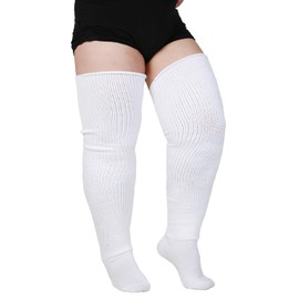 ForHailey Leg Wamers Thigh High Socks Womens Plus Size for Thick Thighs Thick Over the Knee Socks Leg Warmer Boot Socks Cosplay Stocking White