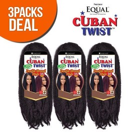 Freetress Equal Synthetic Hair Braids Double Strand Style Cuban Twist Braid 16" (3-Pack, 1B)