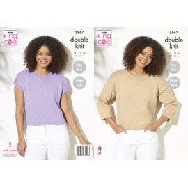 King Cole Ladies Double Knit Knitting Pattern Womens Easy Knit Sweater & Top (5867), Multi, 28- 46inch