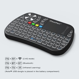 iPazzPort Small Bluetooth Keyboard with Touchpad, 2.4Ghz Mini Wireless Keypad with IR Learning, Essential Home Keypad Mouse Combo, RGB Backlight, Rechargeable, for PC, Smart TV, Laptop，Android TV Box