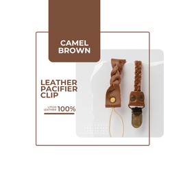 Little Bug Boutique 2-Pack Leather Baby Pacifier Clips - Neutral Pacifier Holders for Baby Girls & Boys, Paci & Binky Clips or Strap for Toys & Teethers (Camel Brown), Pacifier NOT Included