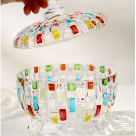 KNC Elegant Hand-Painted Colorful Woven Glass Crystal Dish with Lid, Decorative Candy Bowl, Cookies Nuts Chocolates,Food Jewelry Box Storage Jar for Home Kitchen Office Table