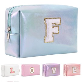 Yintry Makeup Bag Set Organizer Cotton Letter Cosmetic Pouch Large Capacity Travel Toiletry Bag Women Girls Birthday Gifts Portable Brush Storage Bag with Divider and Handle