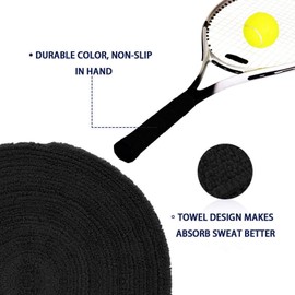 WALLFIRE 10M Badminton Tennis Racket Anti-skid Cotton Towel Grip Big Reel Towel Grip Roll Overgrip Sweatband Tape Absorbed Wraps (Color : Black)
