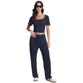K898 Women's 2 Piece Outfits Lounge Sets| Pajama Set For Women With Pockets | Sleepwear Set For Women Black M