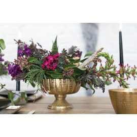 Accent Decor Distressed Gold Metal Compote Bowl | Gold Compote Vase l Lita Metal Vase l Indoor and Outdoor Compote for Any Event