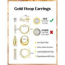 PATISORNA Small Gold Hoop Earrings for Women Hypoallergenic 14K Gold Plated Chunky Huggie Earring Sets for Multiple Piercing Dainty Earing Stacks Set Cute Silver Cartilage Jewelry