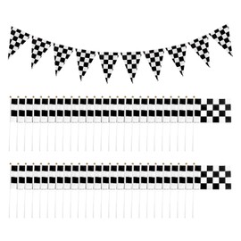 50 Pieces Of Black And White Checkered Racing Flags And 1 Piece Of Pennant Pull Flag, Racing Theme Party Decoration, Party Scene Decoration