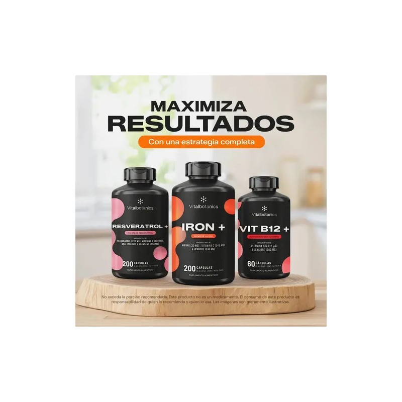 Vital Botanics Hierro Suplemento Vitamina Jengibre 200 Cápsulas Multivitamínico Hombre
