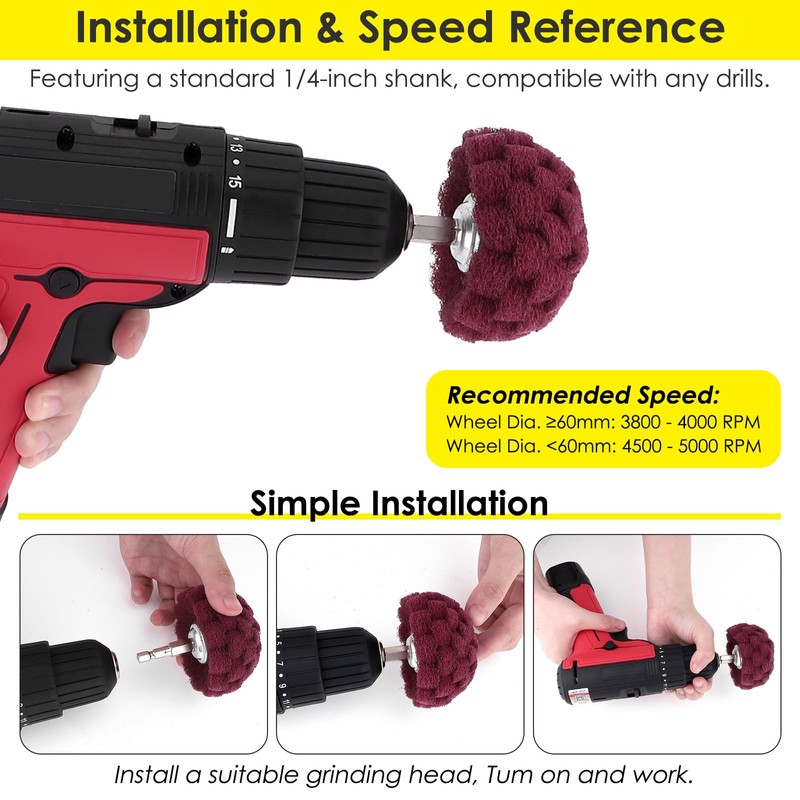 HighFree 9PCS Non Woven Abrasive Buffing Polishing Wheel Drill Attachment