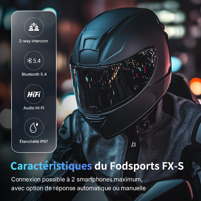 Fodsports FX-S Motorcycle Intercom Bluetooth 5.4 Communication System 2 Way