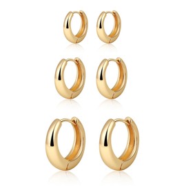 Sargetou Gold Earrings for Women Dainty Hoop Earrings 14K Gold Plated 3 Pairs Chunky Circle Hoop Earring Huggie Hoops Chunky Open Hoop Earring Trendy Jewelry Gifts for Women