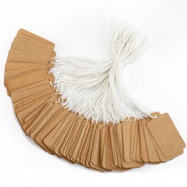 joycraft 500Pcs Blank Tags with String Attached, Kraft Paper Hanging Tags, Product Labels Display Tags, Marking Strung Tags, Writable Tags, Display Labels for Jewelry, Clothing, DIY (25 x 45 MM)