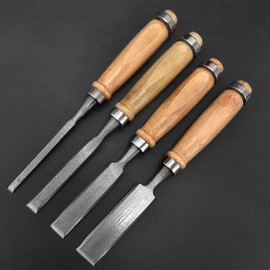 Set of 4 Chisel Tool Chisel for Carpentry 0.27/0.7/0.71/0.9 inches (6/12/18/24 mm) Carved, Chrome Vanadium Steel, Excellent Sharpness, Professional Use, For Carpentry