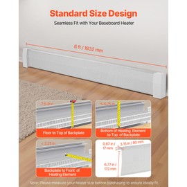 VEVOR Baseboard Heater Covers, Premium Series 6 ft Standard Electric Heating Unit Front Cover for Home Improvement, Heavy-duty Steel, Easy Installation for Bedroom Replacing Old Cover, White
