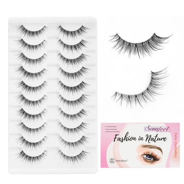 SONAFEEL Natural Lashes Wispy Cat Eye - Lightweight Reusable Clear