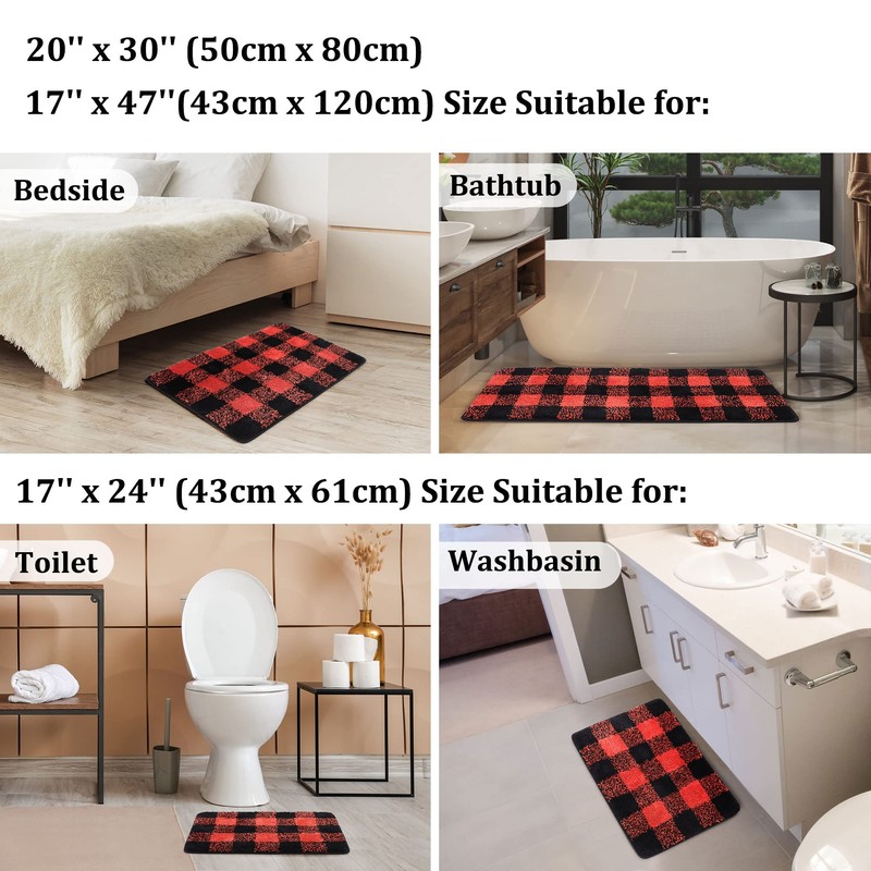 PiccoCasa Non Slip Bath Mat 50cm x 80cm, Red &
