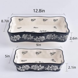 Wisenvoy Baking Dish Ceramic Bakeware Sets Lasagna Pan 2-pcs Casserole Dish Bakeware Baking Dishes Black Baking Set