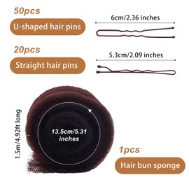 Hair Sponge for Updo, 4.92ft Long Hair Padding Updos Hairs Filler Bun Maker Bumps Volume Insert Styling Tool for Women Men Instant Buns & Voluminous Updos (Brown)