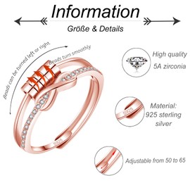 Deyanse Anxiety Ring Rosegold, 925 Sterling Silver Fidget Ring for Women, Adjustable Open Anti-Anxiety Ring, Endless Stress Ring with Worry Beads Anxiety Relief Ring, Stress Relief Gifts for Daughter