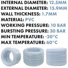 Clear PVC Braided Kink Resistant Hose,Food Grade/Oil/Water/Fuel Reinforced Pipe,Tube 12.5mm internal15.9mm External -1/2" (4m)